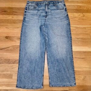 American Eagle Curvy Baggy Straight Size 20 High Rise Rhinestone Light Wash